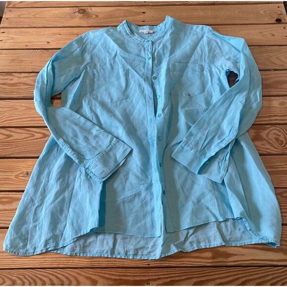 Eileen Fisher Tops - Eileen Fisher Button Up Linen Shirt Size Small Women’s Blue